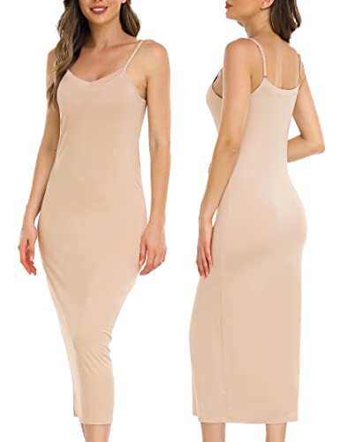 Image of Vlazom Women Full Slips Sexy Soft Slip Dress for Under Dress Spaghetti Strap Cami Slip Chemises V Neck Negligee S-3XL