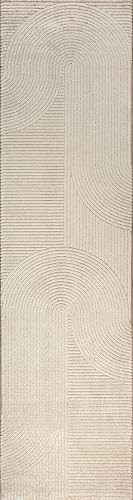 the carpet Everest Modern Short Pile Rug Living Room Bedroom with High-Low Effect, 3D Effect, High Pile Density and Pleasantly Soft, Panglao Design, Beige, 80 x 300 cm