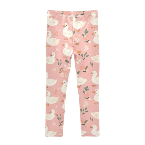 Flowers Pink Girls' Leggings Toddler Doodles White Ducks Kids Yoga Pants Dance Active Tights 4T2