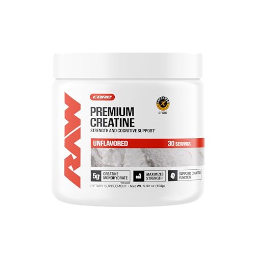 RAW Nutrition Creatine Monohydrate Powder, Unflavored (30 Servings) - Micronized Creatine...