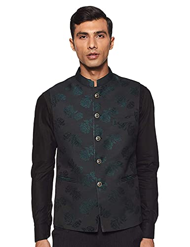 Image of MANQ Men Fawn Woven Jaquard Silk Nehru Jacket
