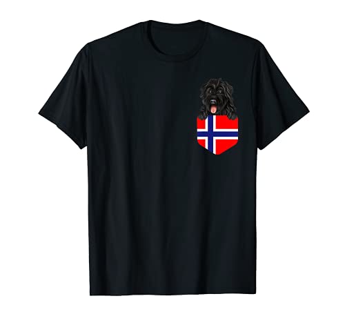 Norway Flag Bouvier des Flandres Dog In Pocket T-Shirt, Black