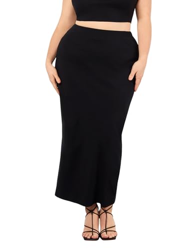 Women's Plus Size Long Pencil Skirts Elastic High Waisted Bodycon Skirt