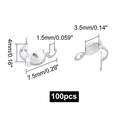 UNICRAFTALE about 100pcs Silver Bead Tip Knot Covers Stainless Steel Calotte Ends Dia Open Clamshell Knot Covers Fold-Over Bead Tips 1.5mm Small Hole End Caps for DIY Bracelet Jewelry Making - Image 2