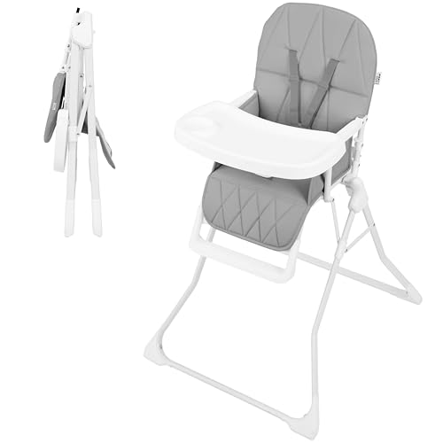 ib style Trona bebe Leno – Compacto plegable, con mesa de comedor, cinturón de seguridad de 5 puntos, evolutiva, para niños que pueden sentarse solos hasta 3 años (15 kg), Gris