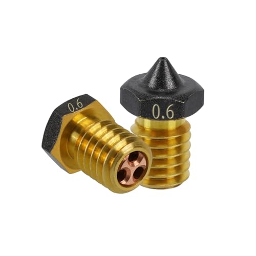 2 Pack PTFE Coated CHT Nozzle V6 Brass Nozzle Non Stick Filament 0.3mm /0.4mm /0.6mm /0.8mm /1.0mm High Speed Flow Nozzles 3D Printer Parts (0.6mm)
