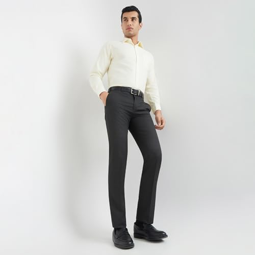 Image of Raymond Men's Checks Pattern Contemporary Fit Poly Viscose Blend Flat Front Formal Trouser