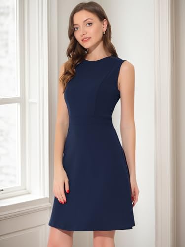 Image of Allegra K Women's Work Dress Round Neck Solid Color Sleeveless A-Line Business Casual Office Dresses