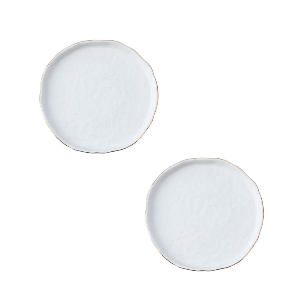 Piatti per Le Feste in Ceramica/Pasta/Frutta/Antipasti/Dessert con Bordo Dorato da 8 Pollici, Design Irregolare, Piatti per Le Feste di Natale, Set da 2, Nero/Bianco,White,8 Inches