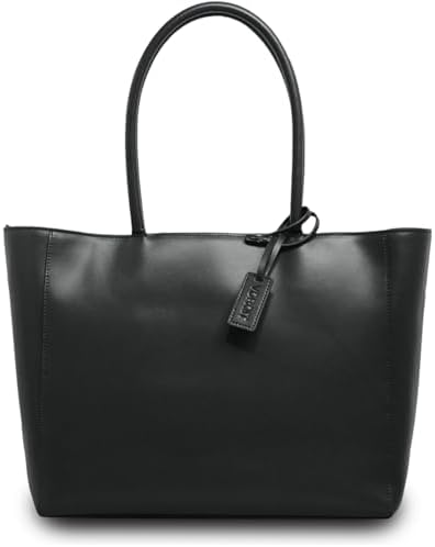 （18:00時点） [VORQIT] トートバッグ メンズ 本革 牛革 大容量 ビジネスバッグ 肩掛け 通勤 通学 A4 大きめ シンプル かばん 自立 (ブラック)