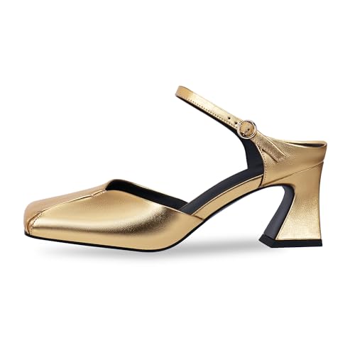 Women's Buckle Strap Square Closed Toe Slip On Block Mule Heels Comfort Dress Party Pumps2