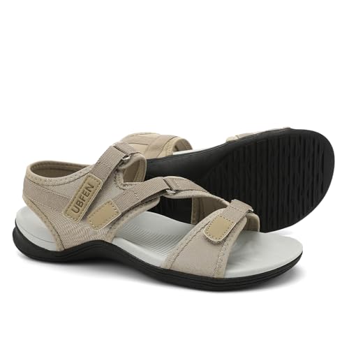 Image of UBFEN Womens Hiking Water Sport Sandals with Arch Support | 3 Adjustable Straps, Cushioned Footbed, Non-Slip, Comfortable Walking for Athletic Outdoor Summer Beach