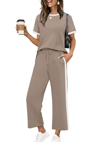 Image of XIEERDUO Women's Side Slit Lounge Sets 2026 Fashion 2 Piece Travel Outfits Cozy Loungewear Wide Leg Tracksuits S-3XL