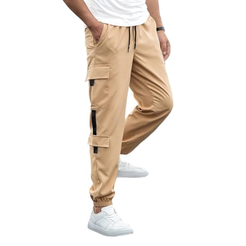 Mens Cargo Pants Lightweight Drawstring Cinched Bottom Athletic Joggers Outdoor Breathable Carpenter Pants w/Pockets4
