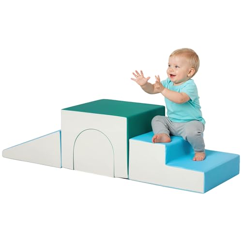 HOMCOM Juego de 4 Bloques de Espuma para Niños de 1-3 Años Figuras de Construcción Juguete para Aprendizaje Infantil Bloques Psicomotricidad Tapizados en PU 150x50x39 cm Multicolor