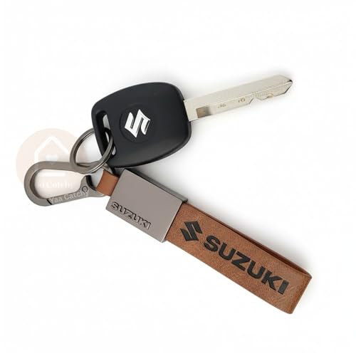 Image of Premium Leather Keychain Metal Hook Compatible with Durable Faux Leather Brown Strap with Heavy-Duty Alloy Clip Stylish Bike & Car Key Holder