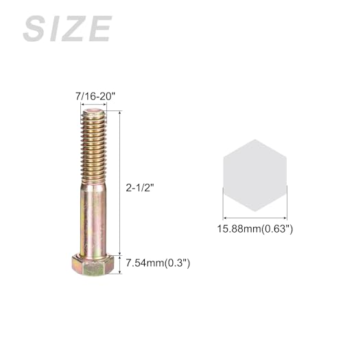 Image of METALLIXITY Hex Bolts (7 /16-20x2-1 /2) 5Pcs, Carbon Steel Zinc Plated Partial Threaded, UNF Fine Thread Hex Head Screw Bolt - for Furniture Repair, Yellow