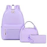 Picture of FADOVYE Kids Backpack for Girls School Backpacks College Bookbag Water Resistant Laptop Backpack with Lunch Bag and Pencil Bag, Purple