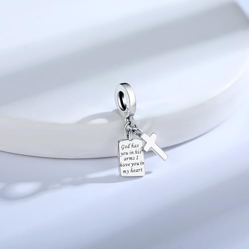 925 Sterling Silver Charms Fit Pandora Charms Bracelet God Has You In His Arms I Have You In My Heart Fit Wife Daughter Mother's Day Christmas Birthday Gift4
