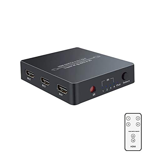 HDMI Switcher 4 in 1 Out with Remote Control HDMI Switches Compatible with Xbox one, PS3/PS4, Fire TV Stick, ROKU, Apple TV, Laptop and DVD Players and Other HDMI Devices (4 Port HDMI Switch)