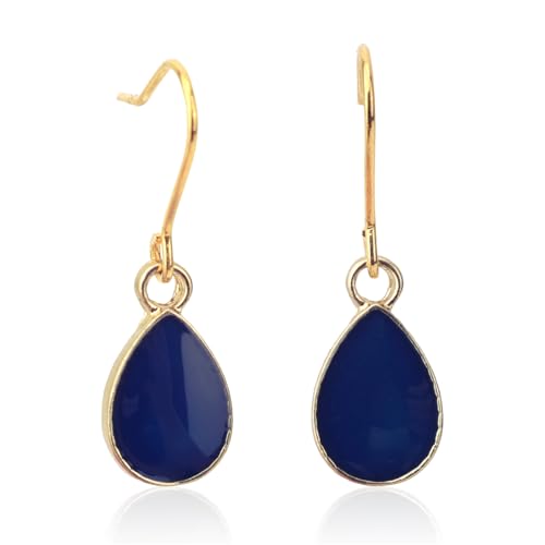 Boucles d'Oreilles Femme en Forme de Larme, Boucles d'Oreilles Pendantes Tendance Bleu Marine en Forme de Goutte d'Eau Légères à Crochet Bijoux Cadeaux pour...