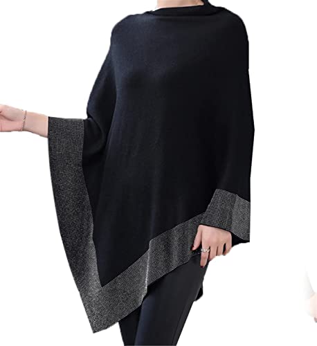 Shiny Women's Wool Shawl, Womens Soft Shawl Winter Warm Thick, Fashion Cape Shawl with Rhinestone Irregular Loose Scarf (Black)