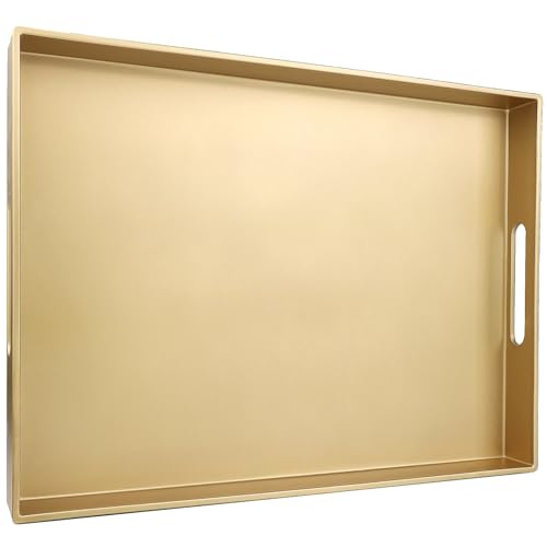 SforGUVA Gold Serving Tray for Coffee Table, Rectangular Plastic Decorative Tray with Handles for...