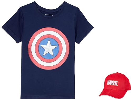 Image of Amazon Brand - Symbol Boy's Original Marvel /Captain America /Avengers 100% Soft & Pure Cotton Short Sleeve T-Shirts & Cap Combo Packs