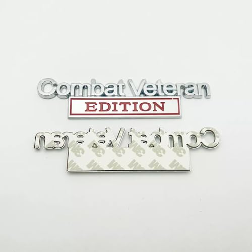 Image of Pair Set Combat Veteran Edition Emblem 3D Badge Raised Decals Exterior Truck Stickers Replacement for Universal Vehicle, SUV, Motorcycle, (Silver Red)