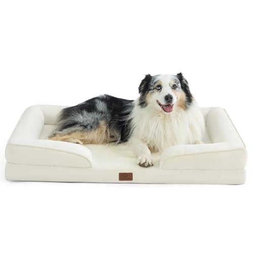 Image of Bedsure XL Orthopedic Dog Bed for Extra Large Dogs - Washable XLarge Dog Cat Bed Waterproof, Comfort Dogs Couch Sofa with Washable Removable Cover, Pet Bed with Nonskid Bottom, Ivory, 42 inch