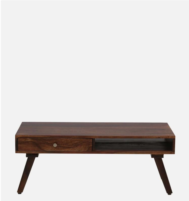 Image of Sheesham Wood Rectangular Center Coffee Table for Living Room | Centre Table with Drawer & Shelf Storage for Drawing Room, Office & Home | Teak Finish