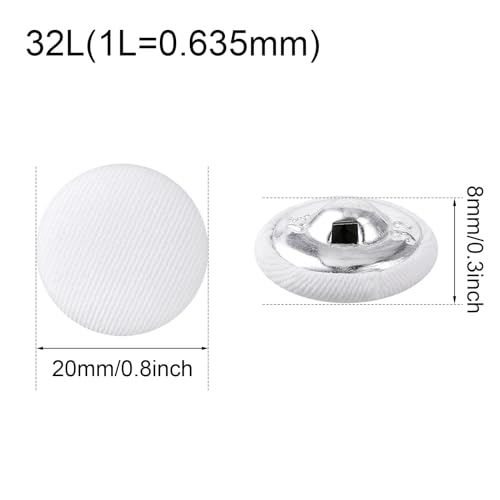 Abeillo 10 Pcs 20mm Aluminum SEWING_BUTTON, White Round Cloth Button for Sewing and DIY Projects, Ideal for Suits Dress Gowns Blouses etc.