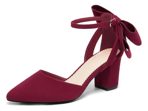 Image of Coutgo Women's Chunky Heels Ankle Strap Pointed Toe Pumps | Dress Shoes