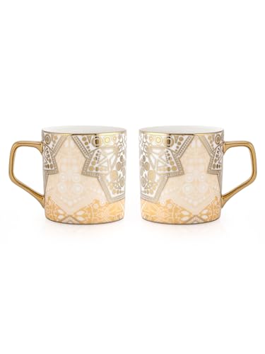 Image of Clay Craft Fine Ceramic Gold Printed Coffee /Tea Cups Set of 6-200 ml Each, Ceramic Tea Cups, Tea Cup Set of 6, Mug for Coffee, Cups Set of 6, Mug Set, Ideal for Gifting, Perfect for Home and Office