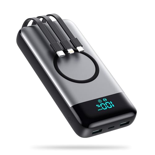 Wireless Portable Charger 40800mAh with 3 Built-in Cables,7-in-1 15W Wireless Charging Power Bank,25W PD QC 4.0 Fast Charging USB C Travel Essentials Battery Pack for iPhone 17/16/15/14,Galaxy,Android