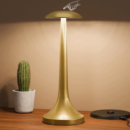 uuffoo Shower Lamp Waterproof, 5000mAh Cordless Table Lamp with 3 Color Stepless Dimming, Rechargeable Table Lamp Outdoor Table lamp for Patio, Restaurant, Bar, Hotel (Gold)