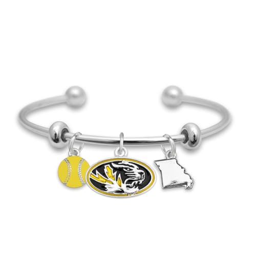 From the Heart Missouri Tigers Softball Accent Charm Team Traditions Cuff Bracelet with Team Color Logo, Softball and State Accent Charm Officially Licensed Jewelry Fan MU