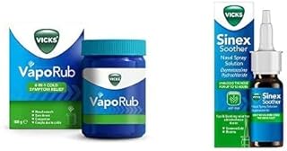 Bundle for Day and Night Relief: VapoRub 100 gr for Relief of Cough Cold & Flu Like Symptoms, Sinex Soother 15 ml, Decongestant Nasal Spray for Blocked Nose Due to Cold Or Rhinitis