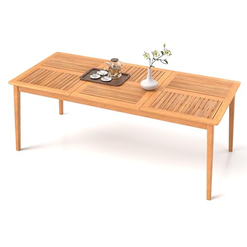 GIANTEX Mesa de Comedor para 8 Personas, 200 x 90 x 75 cm, Mesa Rectangular de Madera de Acacia con Agujero para Sombrilla de 5 cm, para Jardín, Patio, Terraza