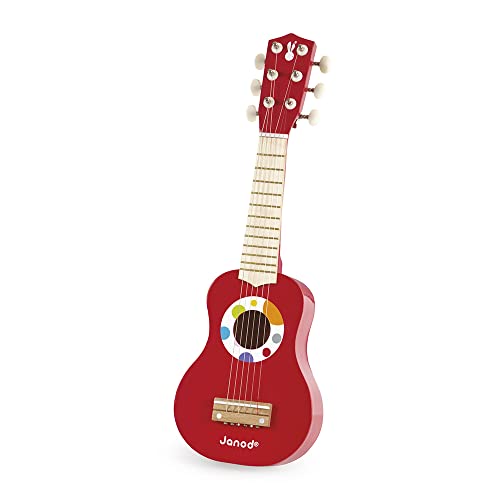 Janod - My First Confetti Holz-Gitarre, Kinder-Musikinstrument, Spielzeugnachbildung und Spielzeug für musikalisches Empfinden, ab 3 Jahren, J07628