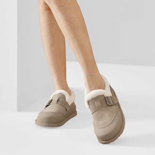 Image of BEAU TODAY Women Winter Loafers,Platform Suede Leather Comfortable Loafers for Women,Slip On Cute Fur Lined Adjustable Loafers Mules