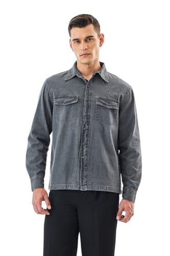 Image of SNITCH Men Casual Shirt | Regular Fit Long Sleeve Spread Collar Solid Pattern | 100 Percent Cotton Fabric & Durable Denim Shirt for Men & Rugged Men's Fashion Top