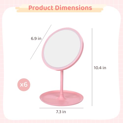 Set de 6 espejos de maquillaje rosados redondos portátiles miniatura 5