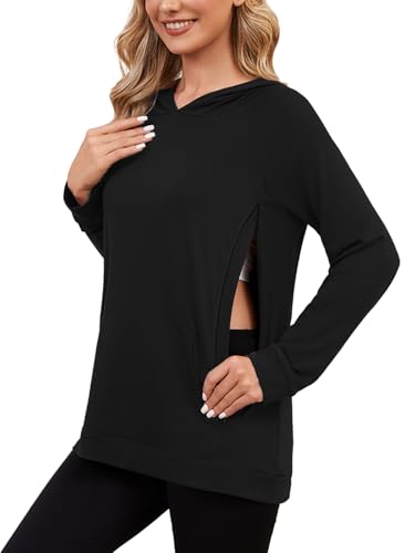 Love2Mi Damen Still-Hoodie mit unsichtbarem Reißverschluss Umstandspullover Langarm Stillshirt für Schwangerschaft & Stillzeit