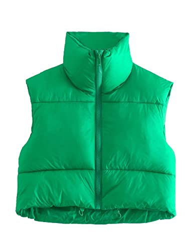 UANEO Cropped Puffer Vest Women Zip Up Stand Collar Sleeveless Padded Crop Puffy Vests