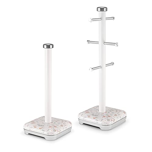 Tower T826152TAN Terrazzo 6 Branch Mug Tree and Kitchen Towel Pole, Tan
