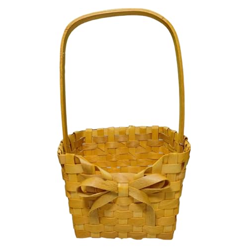 Cesta para flores | Cesta de flores de ratán tejida a mano con asa, astillas de madera, portátil, rústico, adorno de boda, contenedor de almacenamiento para bodas y aniversarios
