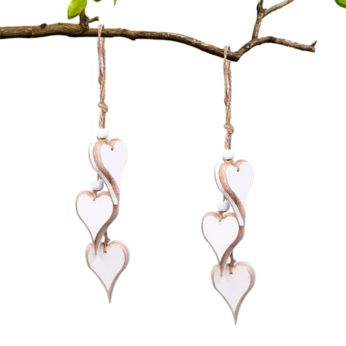 LUMOOM 2 Stück Herz Deko Holz Anhänger Hängende, Holz Dekoherz...