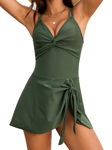 VUTRU Damen Badeanzugkleid Einteiliger Badeanzug V-Ausschnitt Verstellbar Bademode Swimsuit high Waist Schwimmanzug