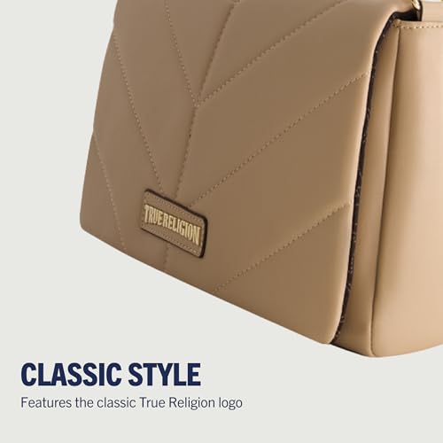 True Religion Women's Crossbody Bag Purse, Quilted Logo Flap Shoulder Handbag with Adjustable Chain Strap3